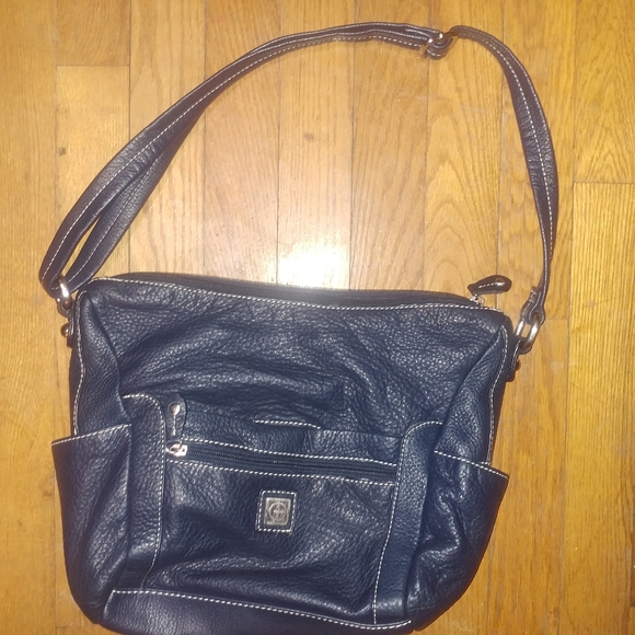 GIANA BERNINI | Navy Blue Peebled Leather Crossbody Bag Purse - Picture 1 of 8